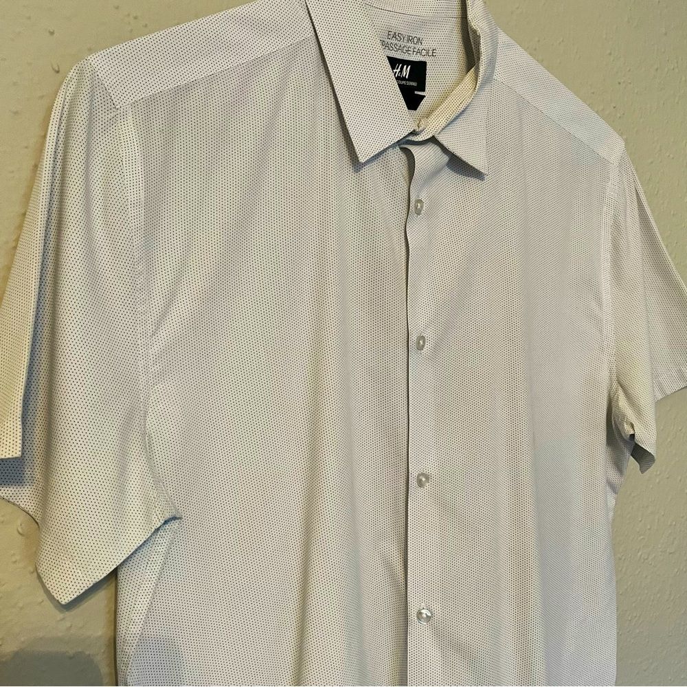 Men’s Easy Iron Slim Fit Button Down Short Sleeve Collared Shirt Polka Dot